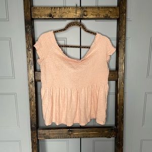 off the shoulder shirt, peach, size L